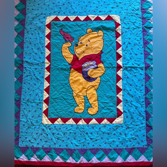 Vintage Disney Winnie The Pooh Toddler Blanket Patchwork Quilt Embroidered 90’s - Picture 3 of 15